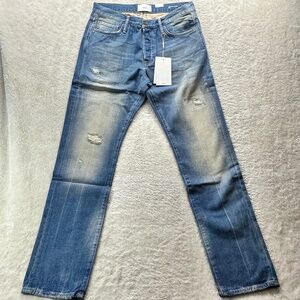 Ovadia & Sons New York Men's Straight Taper Jeans Blue/Tan Denim Size 33 NWT
